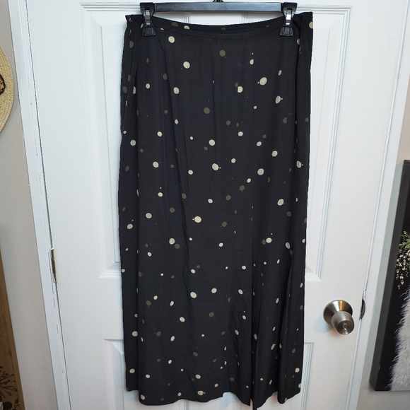 Vintage Carlisle Silk Pleated Black Polka Dot Maxi Skirt Retro Size 12 Side Zip - Picture 4 of 8